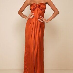 Lulus Memorable Entrance Rust Orange Strapless Satin Maxi Dress - Size M